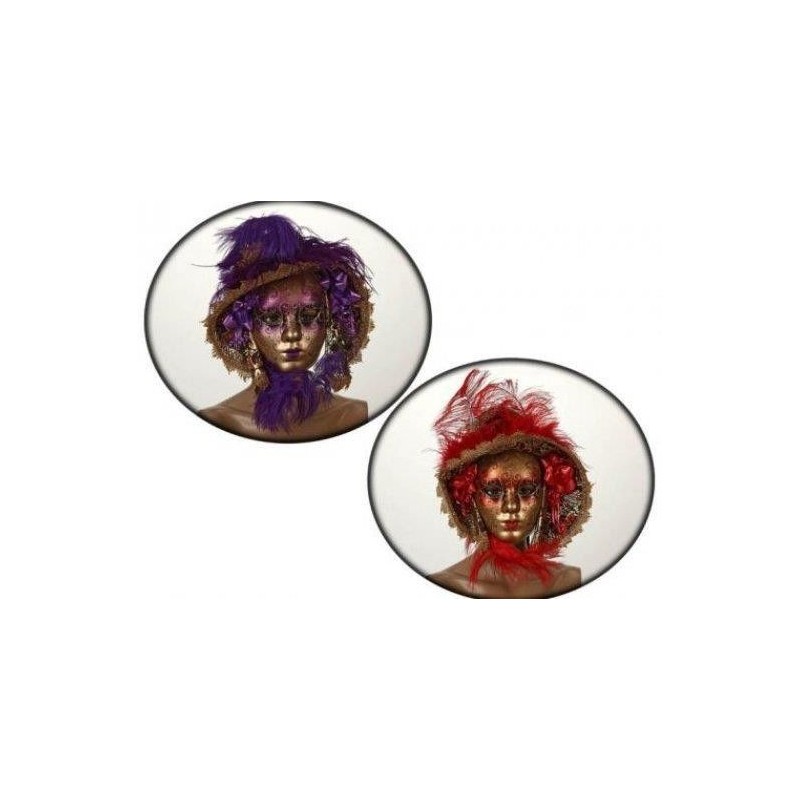 Mascara veneciana con sombrero roja o