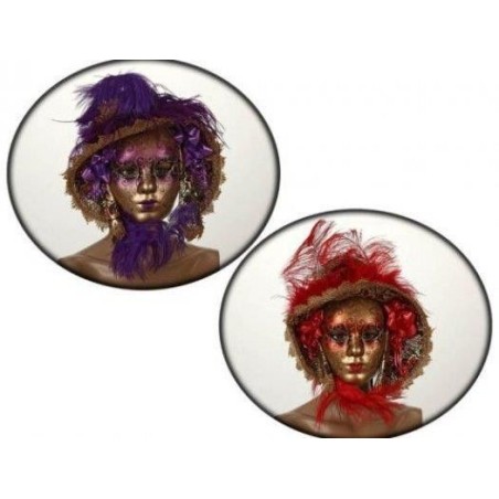 mascara veneciana con sombrero roja o lila 97646