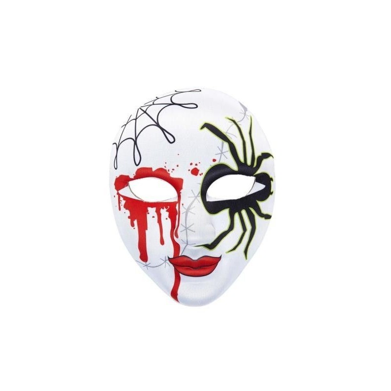 Mascara blanca con araña y sangre careta halloween