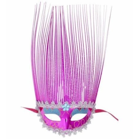 antifaz veneciano rosa domino con cresta holografi