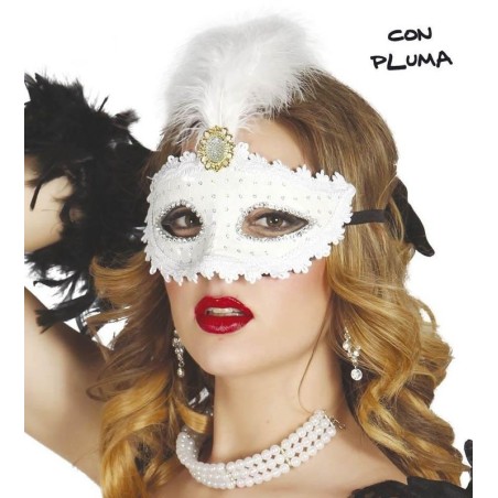 antifaz veneciano blanco con pluma 12703 gu