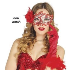 antifaz veneciano rojo con rosa flor sexy 12709