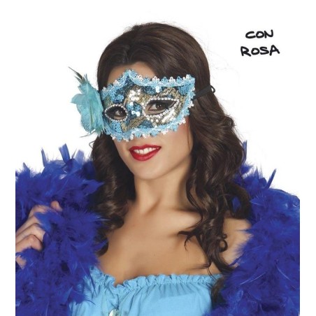 antifaz veneciano azul con rosa flor sexy 12710