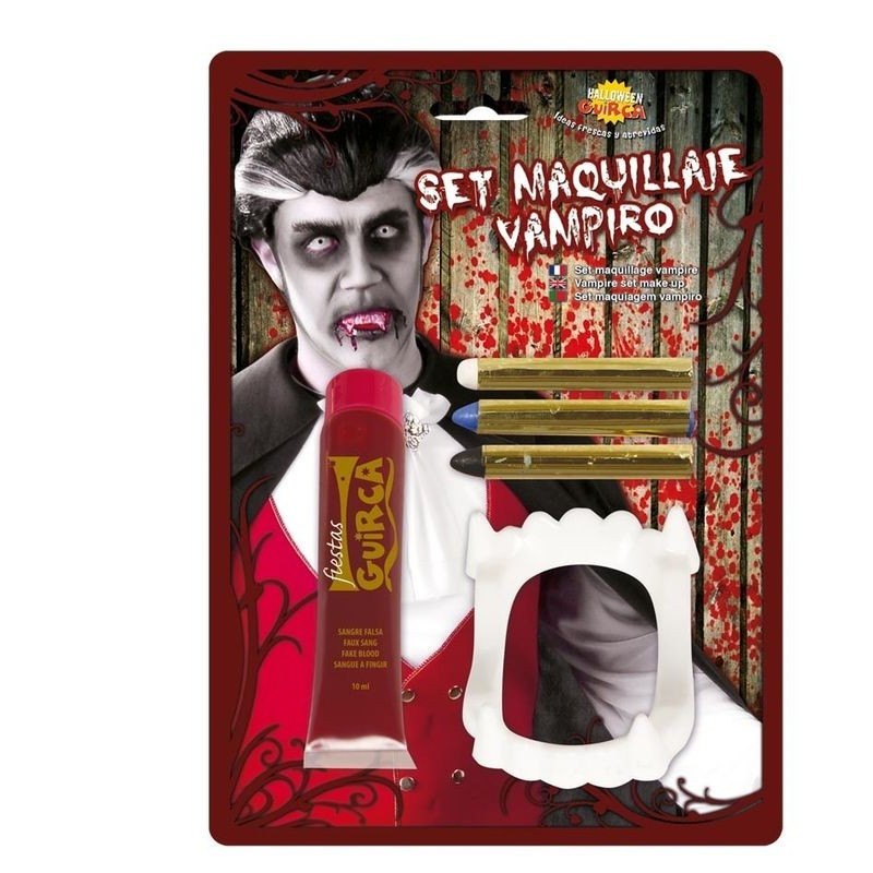 Kit maquillaje vampiro sangre dientes barras