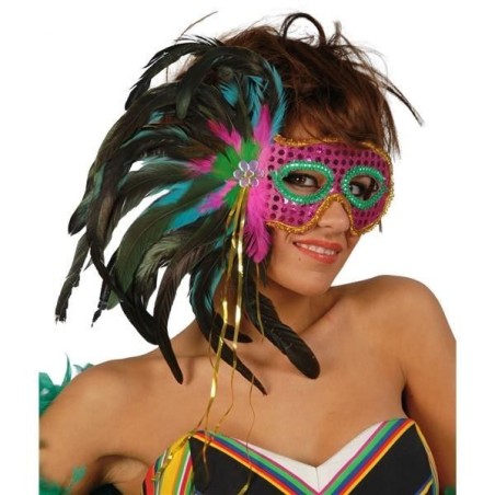 antifaz plumas lentjuelas rosas