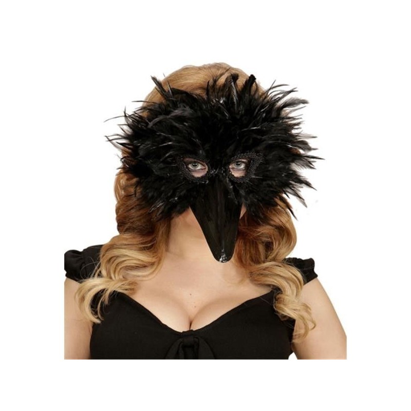 Antifaz de plumas pajaro negro venecia