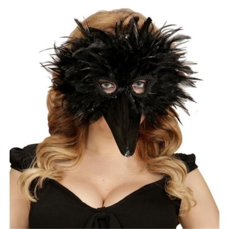 antifaz de plumas pajaro negro veneciano