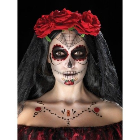 kit katrina rojo maquillaje gemas y tatuaje