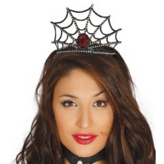 diadema tela de arana con gema roja para halloween barato