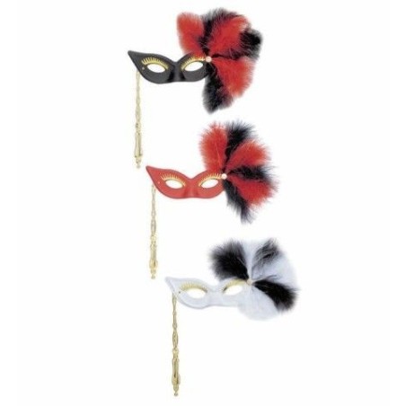 antifaz versalles con pluma y palo 3 color blanco