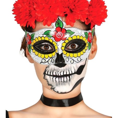 antifaz dia de los muertos catrina mujer rosas
