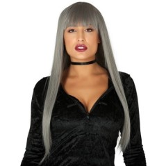 peluca canosa gris con flequillo bruja o fantasma