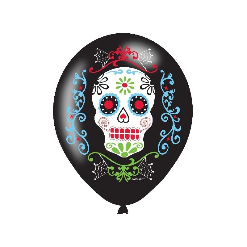 Globos dia de muertos calavera 6 uds 11"