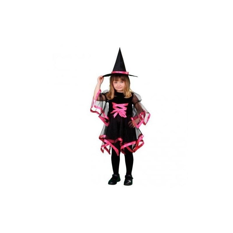 Disfraz bruja con lazo rosa talla 7-9 años