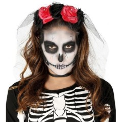 diadema catrina flores rojas y negras