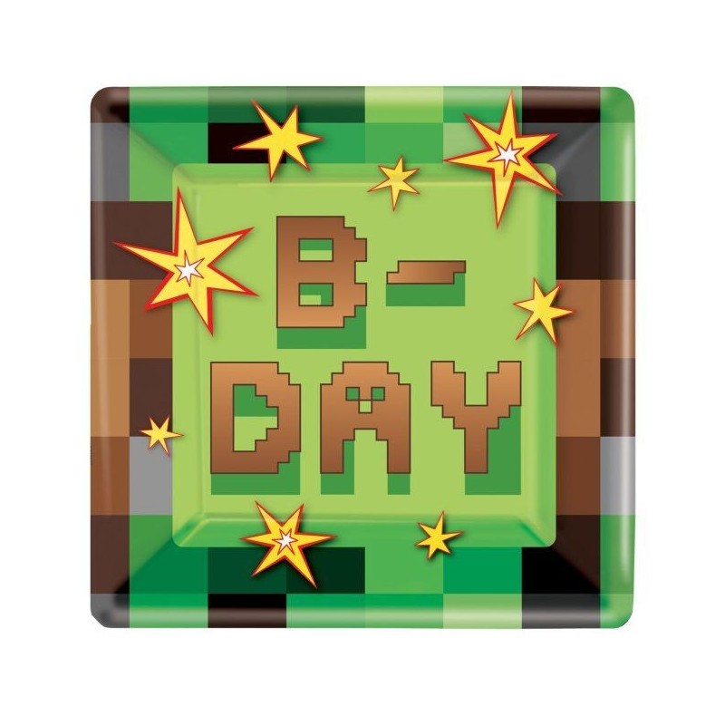 Platos fiesta minecraft cumpleaños 8 uds