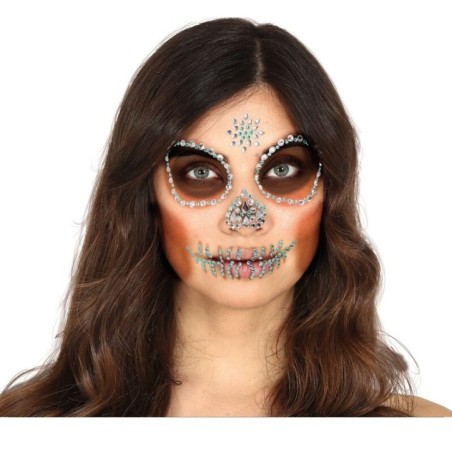 joyas faciales adhesivas calavera verde