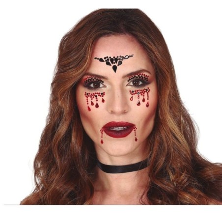 joyas faciales adhesivas rojas y negras vampira