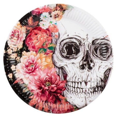 platos calavera catrina rosas 10 uds de 23 cm