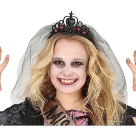 tiara negra princesa gotica con velo