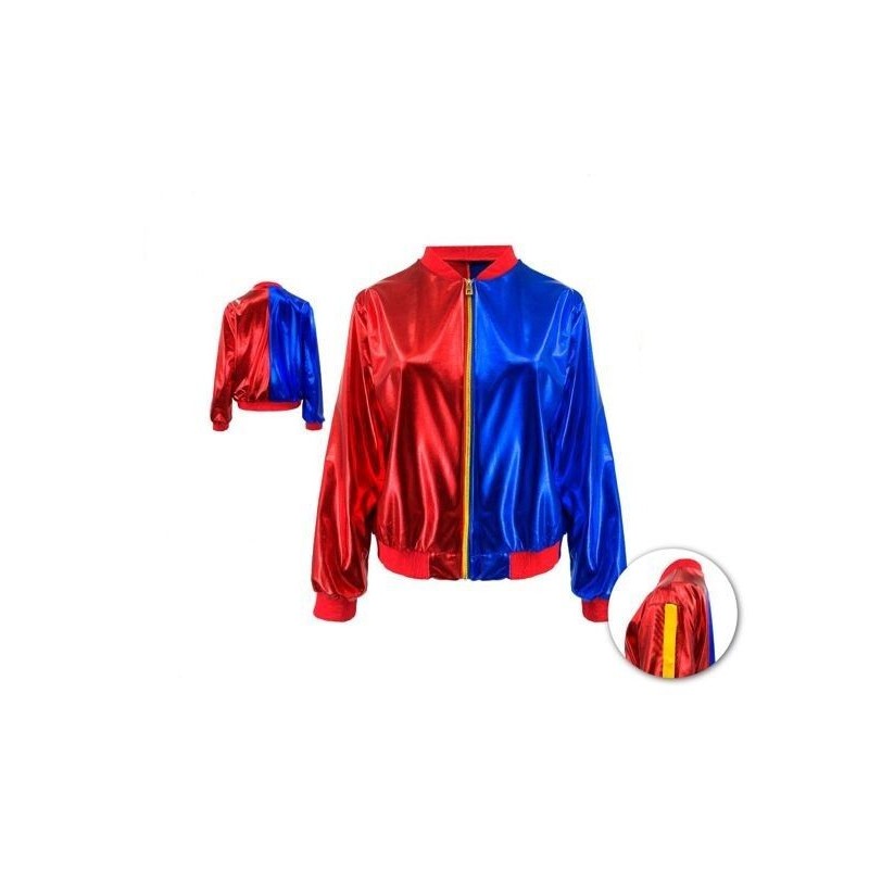 Cazadora azul y roja metalizada Harley Quinn para niña tallas