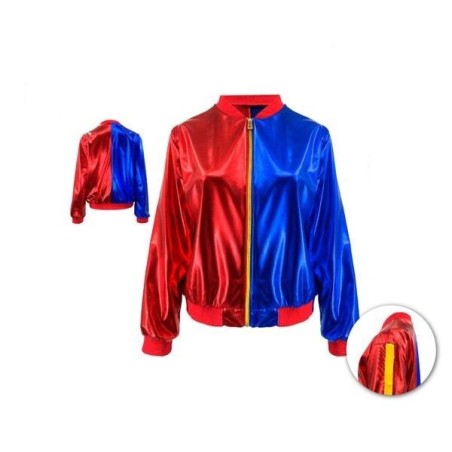 cazadora azul y roja metalizada harley quinn para nina tallas