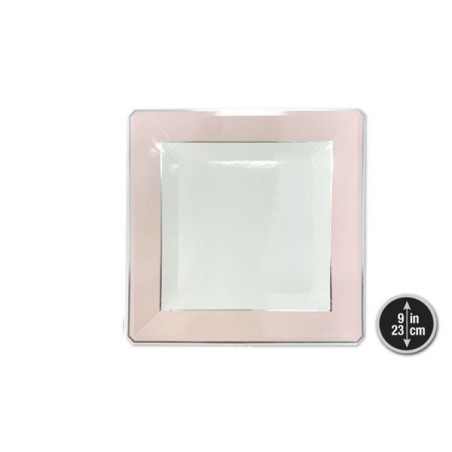 plato rosa cuadrado 23 cm 6 uds