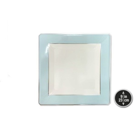 plato azul cuadrado 23 cm 6 uds