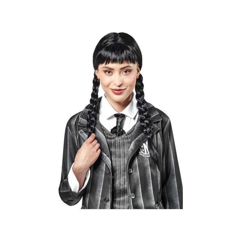 Peluca Miercoles Addams adulto original con flequillo