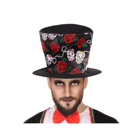 sombrero copa calaveras y rosas catrin halloween