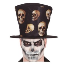 chistera negra alta con calaveras
