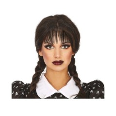 peluca trenzas negras con flequillo