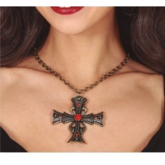 collar vampiro cruz con rubi 6 cm