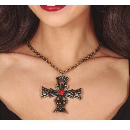 collar vampiro cruz con rubi 6 cm