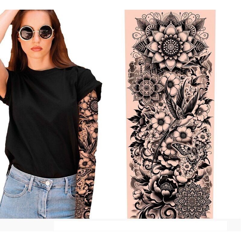 Manga tatuaje para brazo blanco y negro