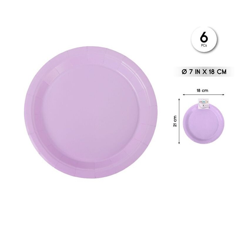 Plato lila deshechable 6 uds 18 cm cumpleaños