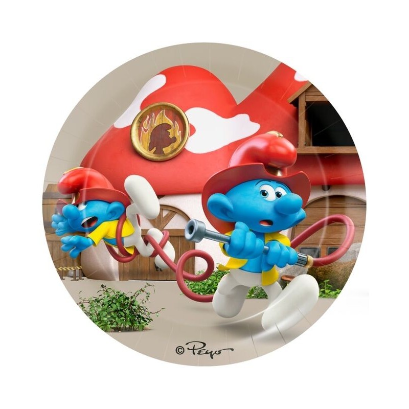 Platos Los Pitufos  cumpleños 8 uds 23 cm