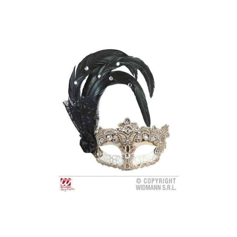 Mascara gran gala macrame con pluma y