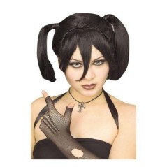 Peluca gotica negra con coletas y flequillo 82686513692 51369