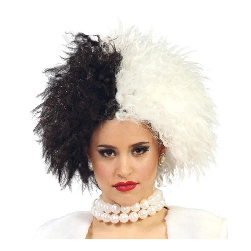 Peluca blanca y negra cruella de vil dalmatas