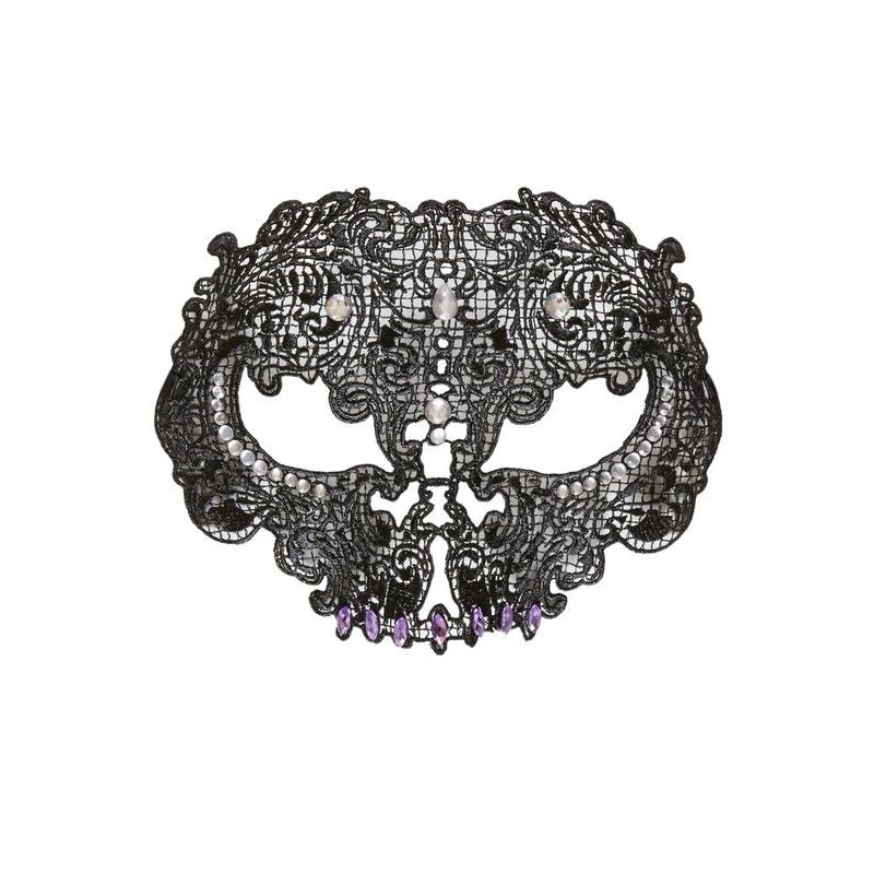 Mascara calavera encaje negro decorada gemas