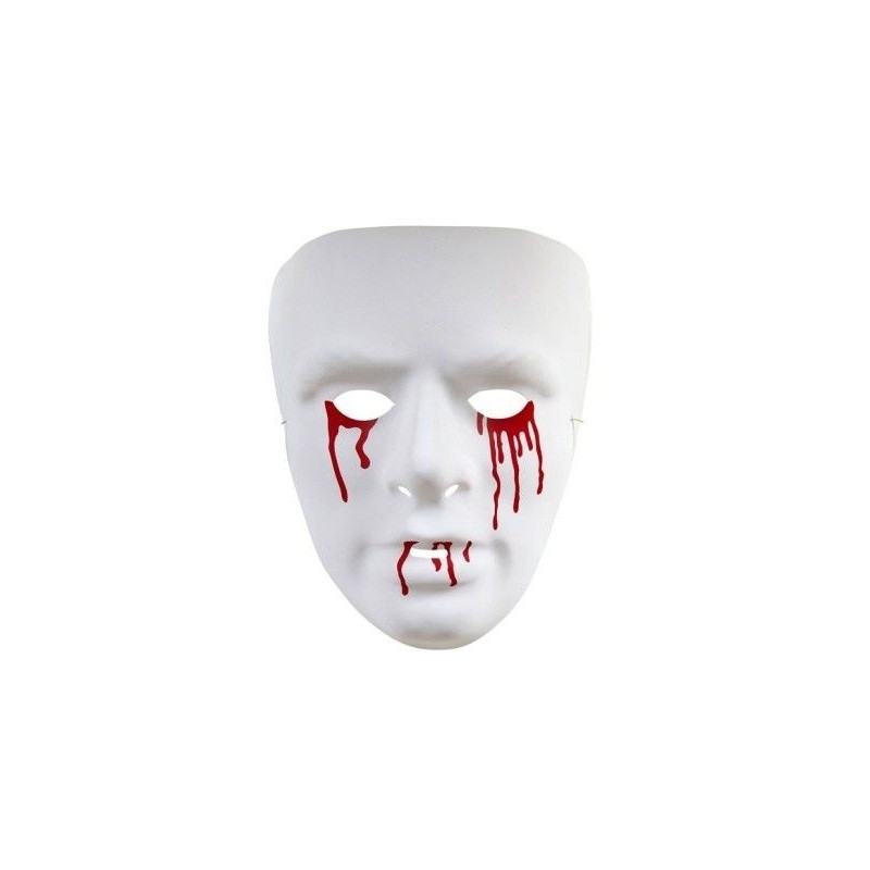 Mascara blanca con ojos y boca ensangrentados en pvc