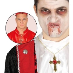 Collar cruz dorada con piedra roja 8 cms cardenal 8434077172278 17227