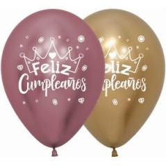 Globos reflex feliz cumpleaños 12 uds oro rosado 7703340175546 R12 CUMRC