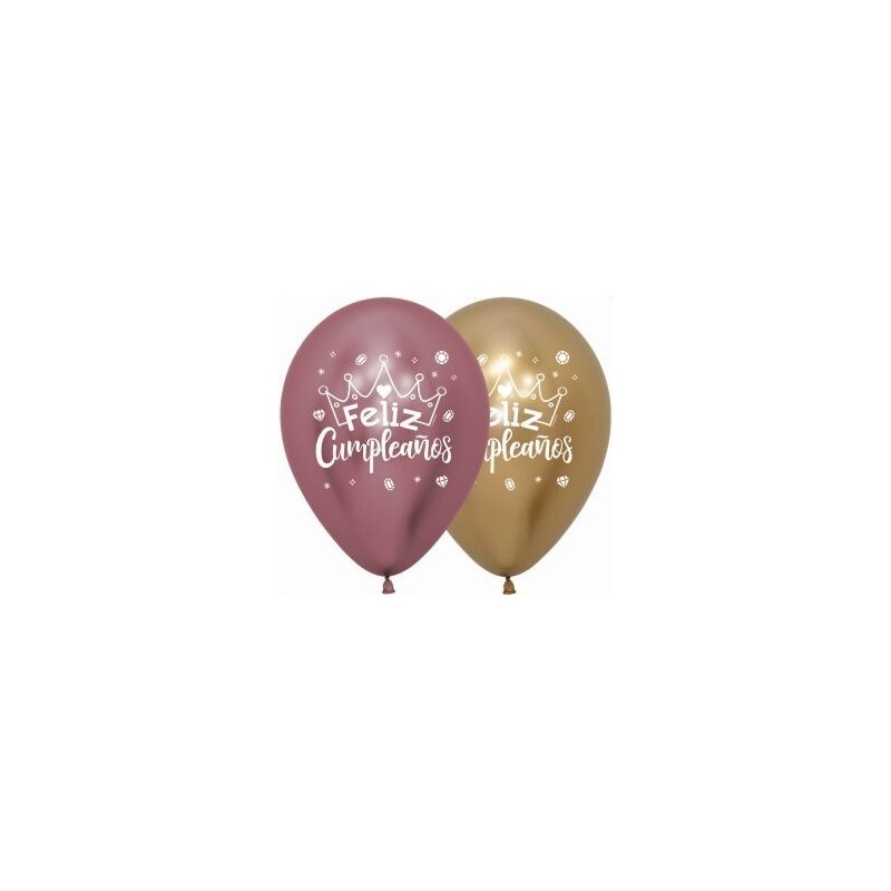 Globos reflex feliz cumpleaños 12 uds oro rosado