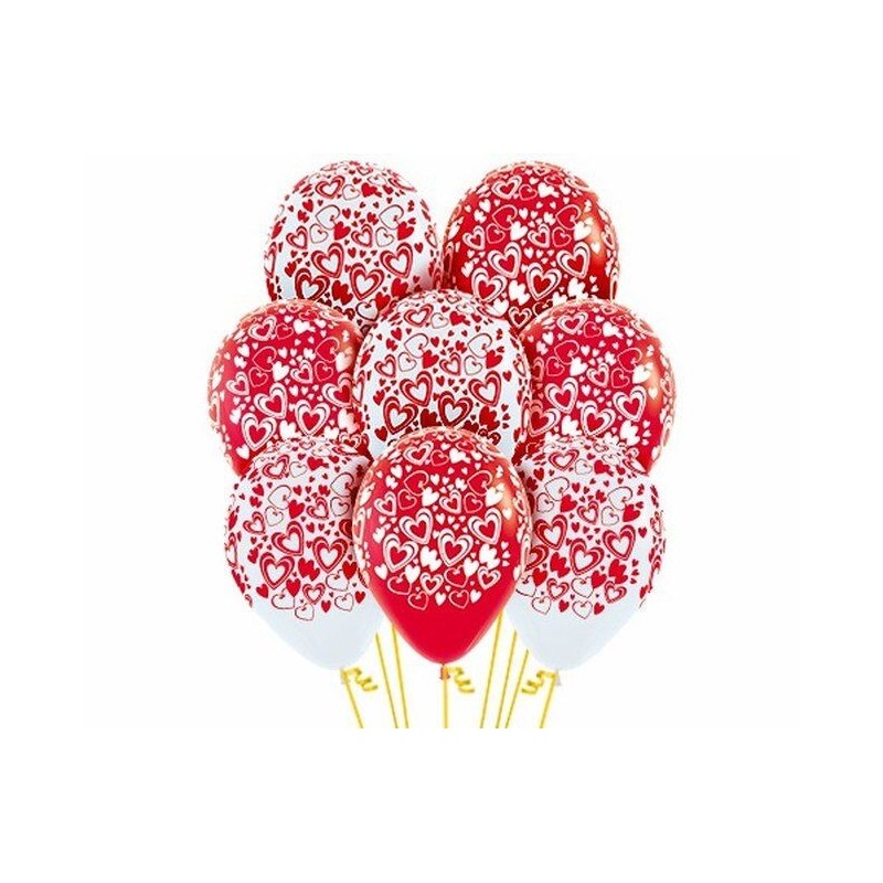 Globos corazones rojos y blancos R5 12,5 cm