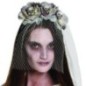 Tiara flores grises  y calaveras novia cadaver