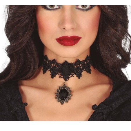 Gargantilla negra con piedra negra collar halloween 8434077246214 24621
