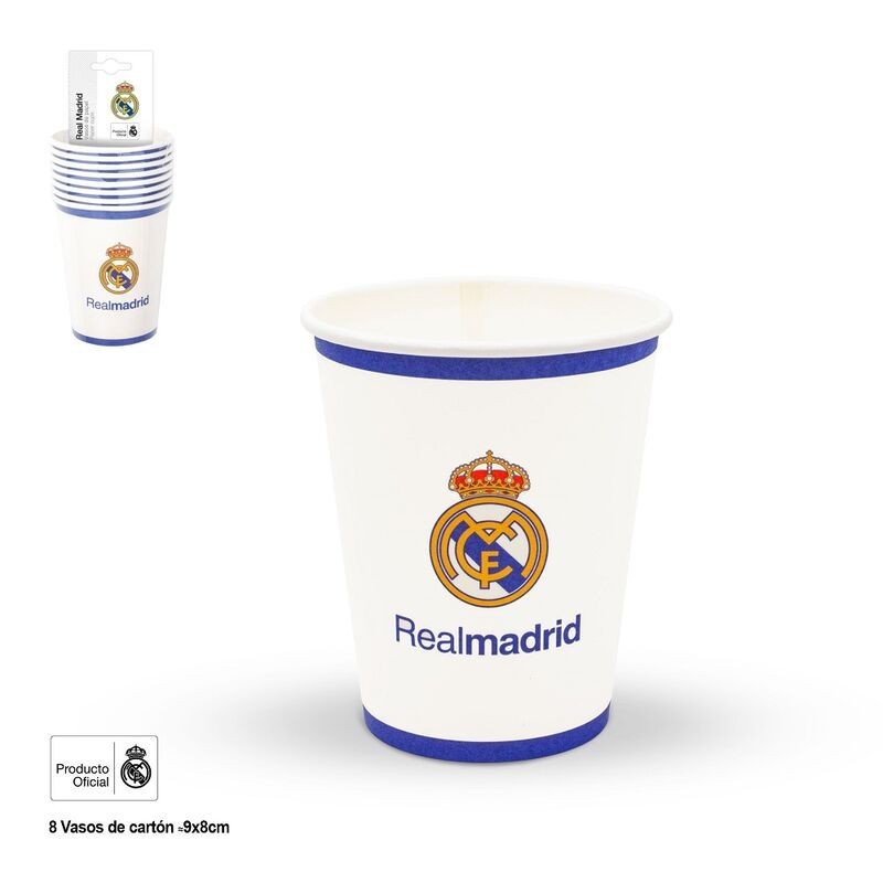 Vasos Real Madrid oficial cumpleaños blancos 8 uds