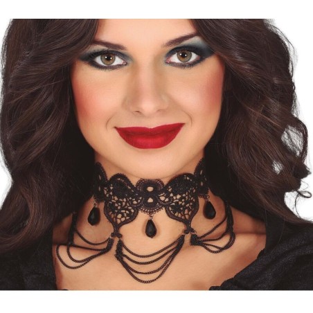 Gargantilla negra con piedra y cadenitas 8434077245286 24528